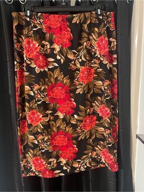 Nuggles Black Floral Pencil Skirt with Red Roses